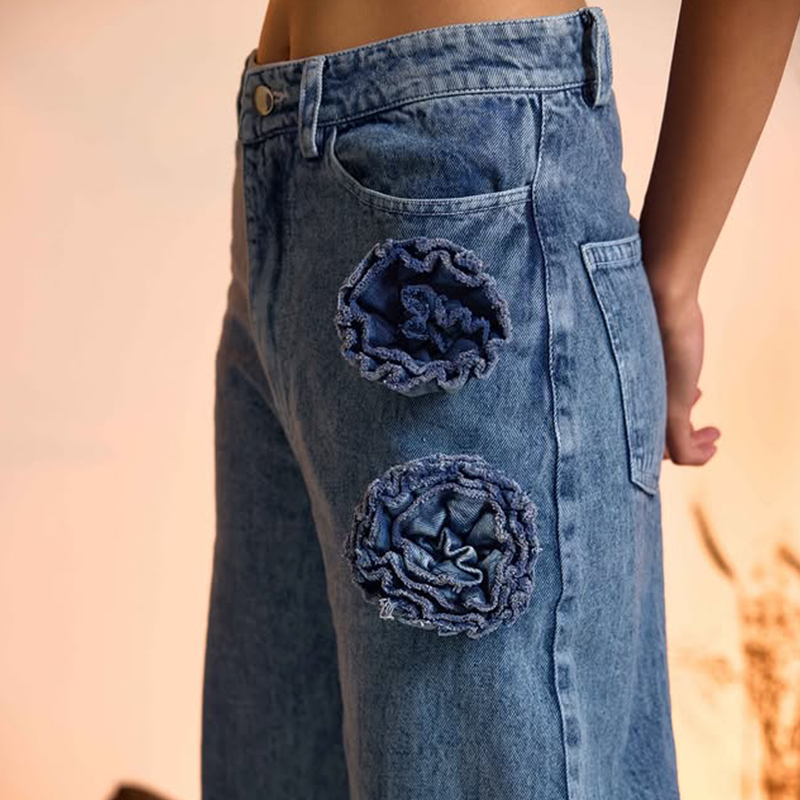 Summer New Denim 3D Flower Halter Denim Halter Tops